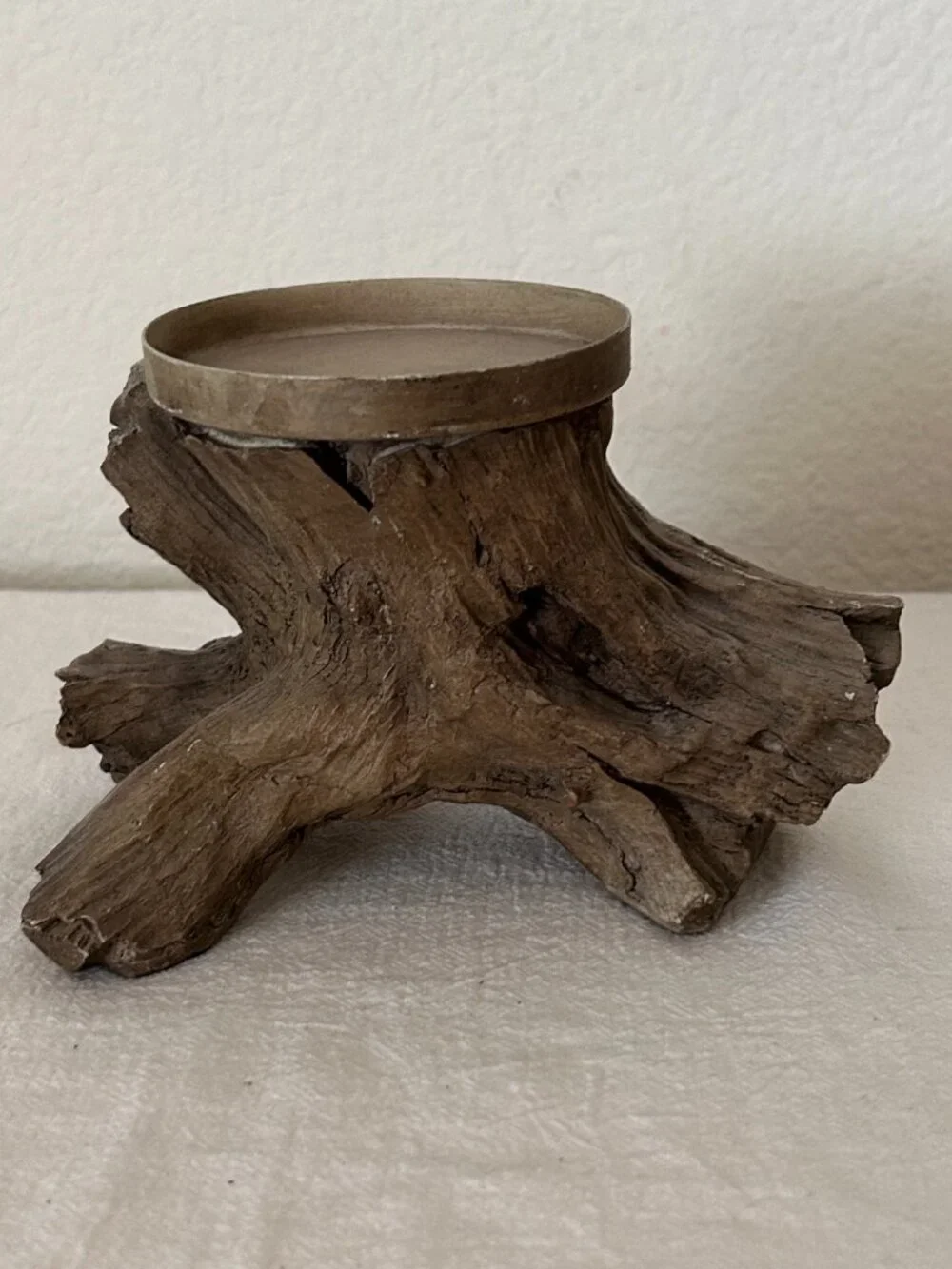 VINTAGE Faux Bois Fake Wood Candle Holder